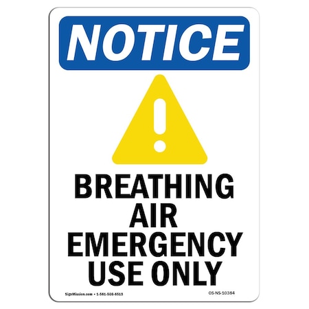 OSHA Notice Sign, Breathing Air Emergency With Symbol, 18in X 12in Rigid Plastic